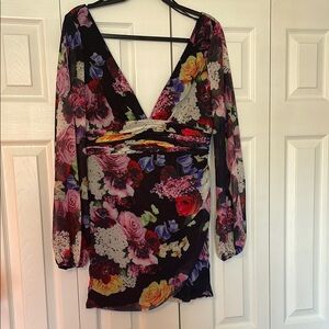 Mac Duggal Floral Long Sleeve Dress - Multicolor